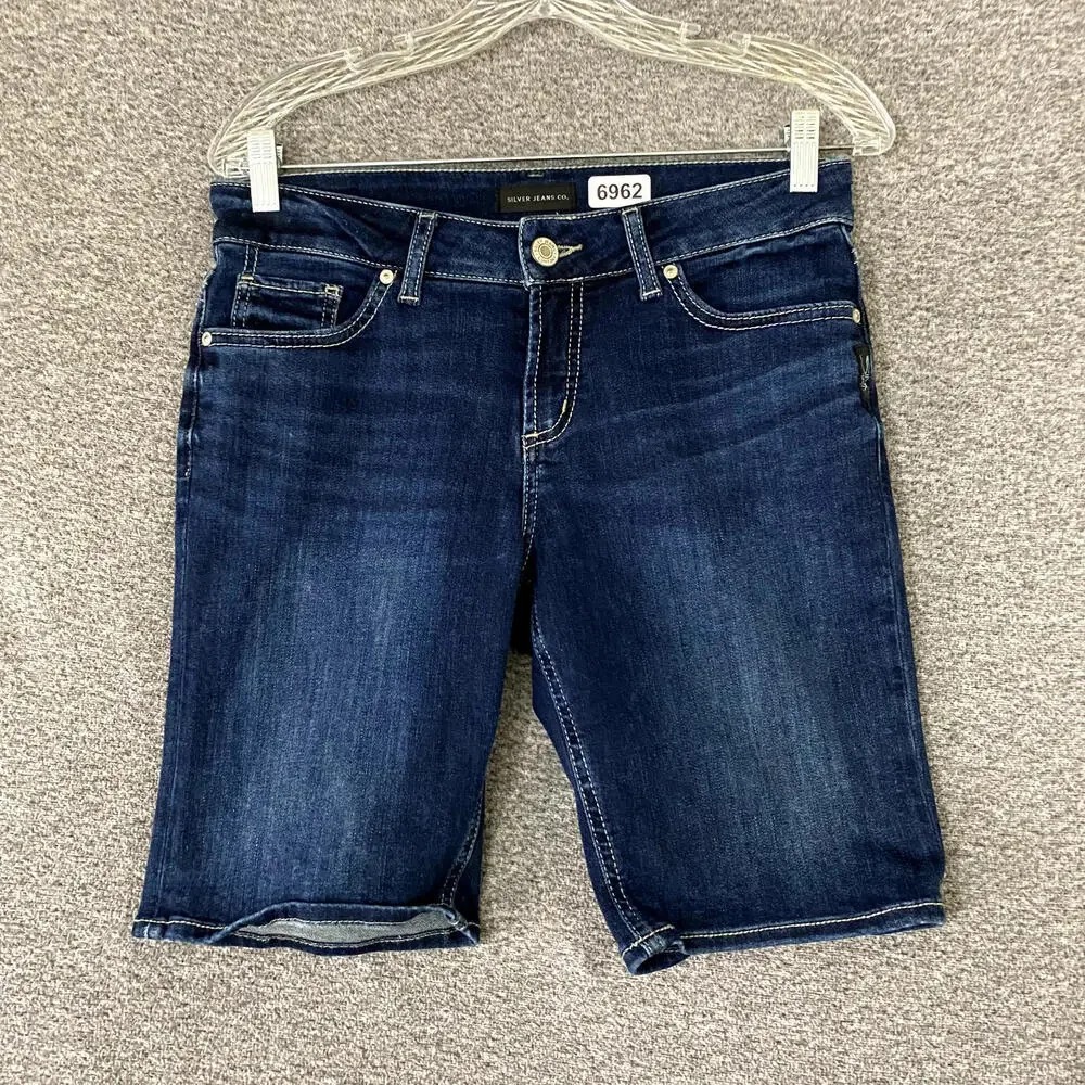 Silver Jeans Co Women's Size 26/9 Suki Bermuda Dark Wash Stretch Denim Jeans